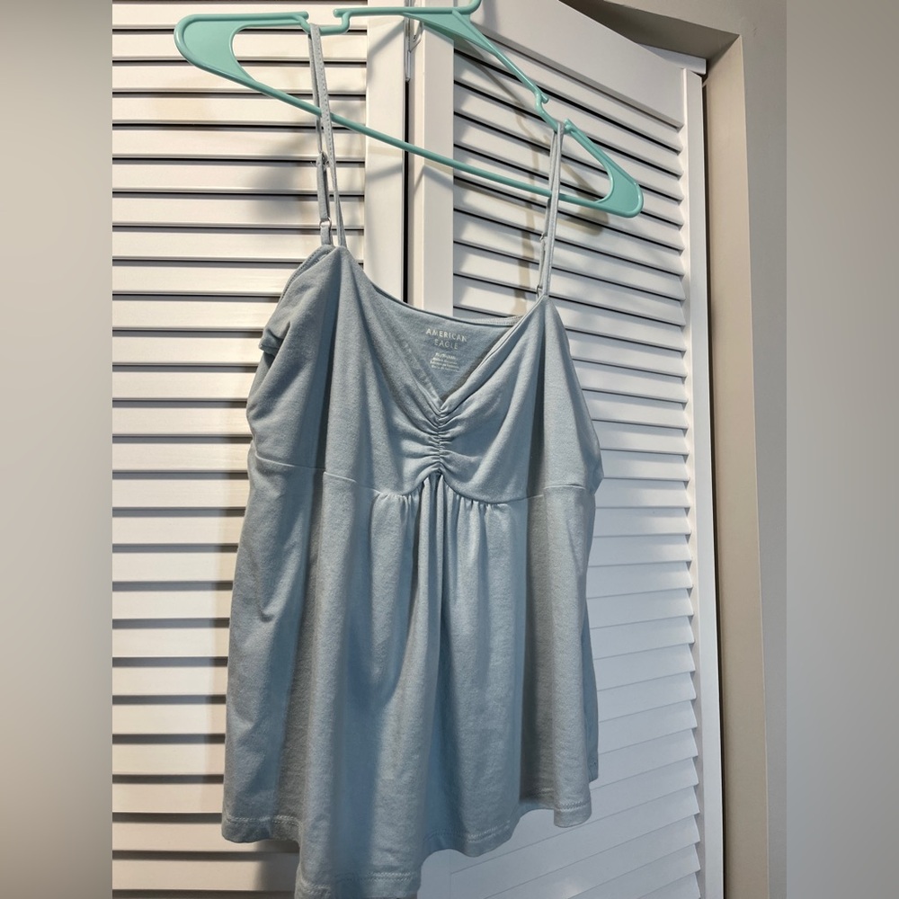 American Eagle Light Blue Ruched Cami Top